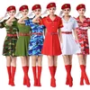 Spring Summer Women Military Clothing Camouflage Suits Woman Soldiers Dancing Dress Square Dance Performance Costume Blue Green Red
