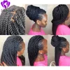 24 inç Uzun Örgülü Afrika Peruk 2x Büküm Örgüler Peruk Doğal Siyah Sentetik Örgü Saç Peruk Siyah Kadınlar için