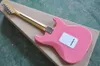 Guitare électrique rouge/rose pour gaucher avec manche en palissandre, pickguard blanc, micros SSS, peut être personnalisé sur demande