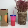 Plastik Ayrılabilir Kupası Değişim Renk Sayfaları Su Şişeleri Yalıtımlı Tumblers Isı Koruma Taşınabilir Su Kupası ile Straw 5style RRA1751