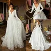 Boho Beach White Stain Tulle En Linje Bröllopsklänning Sexig Deep V Neck Brud Bröllopsklänning Långärmad Backless Bridal Dress Vestido de Novia