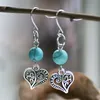 Fashion Vintage Alloy Heart-shaped Earrings Imitation Turquoise Charm Pendant Ear Hook DIY Creative Women Ladies Earrings Jewelry Best Gift