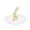 [DDisplay]Porcelain Golden Rabbit Jewelry Tray Personalized Bracelet White Organizer Plate Glamour Little Girls Earrings Display Holder
