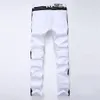 Nouveau trou blanc hommes jean droit nouvelle marque Denim jean avec fermetures à glissière contraste couleur rayure mâle pantalon mince grande taille Trouse276q