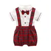 Baby Boy Gentleman Clothing R couper ensembles bown bown Collar Short Sleeve Rober + Red Plaid Pant 100% coton Kids Summer Vêtements Summer