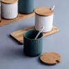 Sugar Bowl Ceramic Spice Jar Condiment Pots with Bamboo Lid and Ceramic Spoon for Home and Kitchen6560161