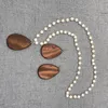 Hot Sale Low MOQ Stock Personalzied 5cm Teardrop Wooden Necklace Monogrammed Wood Tear Pendant Pearl Necklace sets