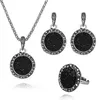 Charm Crystal Jewelry Set Geometric Round Black Necklace Drop Earrings Ring Fashion jewellery Sets for Women Party bijoux femme