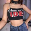 Sexy Young Girl Summer party Iron chain belt Strap Tube Top Tank Tops Backless Short Blouse Crop Women letter print club shirts streetwear