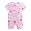 Newborn Clothing Romper Baby Boy Girl Clothes Jumpsuit INS Short Sleeve Zipper Floral Tropical Leaves Flamingo Dinosaur Full Printed Rompers