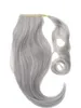 Big Grey Womens Wave Clip de queue de cheval de cheveux humains en queue de cheval Chignon Chignon Peigne Postiche 100% Réel Argent Gris Extensions de Cheveux