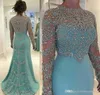 2019 Beaded Mor of the Bride Dresses Mermaid Sheer Long Sleeves Formell Godmother Evening Bröllopsfest Gästerna Klänning Plus Storlek Anpassad