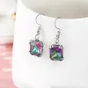 Luckyshien Nyaste 925 Sterling Silver Plated Fire Multi-Colored Mystic Topaz Drop Earrings Square Women Moderna Smycken E0547