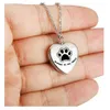 Breloques chien chat urne collier pour cendres patte impression coeur collier en acier inoxydable souvenir mémorial animal crémation bijoux