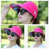 Sun Visor Rabo de Cavalo Chapéu mulheres Aba Larga floral Capa de proteção sunhat dobrável Verão disquete Praia Packable chapéus Ao Ar Livre