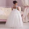 Prinzessin White Wedding Blumenmädchenkleider Empire-Taille Kristalle Öffnen Zurück nach Maß Günstige Baby-Kommunion Mädchen-Festzug-Kleid