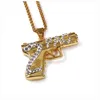 Fashion-n Hip Hop Iced Out Anhänger Halskette Schmuck Goldkette Pistolenform Pistole Anhänger Halskette für Männer
