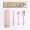 Exquisite Gezondheid Milieu Tarwe Platycodon Straw-bestek Set Draagbare Camping Servies Lepel Fork Chopsticks Camp Kitchen