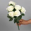 Fake Rose (9 heads/bunch) 17.72" Length Simulation Roses for DIY Wedding Bridal Bouquet Home Decorative Artificial Flowers