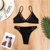 Sexy Black High Thong Thong Brazil Bikini Mesh Dot woman swimming suit Patchwork Swimsuit Women Beachwear Swimwear