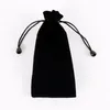 5 pçs / lote retângulo forma veludo sacos 7.5x18cm jóias batom cosmético embalagem bolsas roxo e preto cordão de veludo saco
