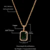 Iced Cubic Zirconia Pink Blue Green Red Square Stone Ruby Pendant Halsband för män Kvinnor Hip Hop Jewelry256n