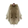 Maglione a scialle in cardigan caldo casual allentato con maniche a pipistrello con colletto in pelliccia sintetica da donna
