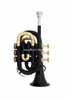 New Arrival Pocket Trumpet Bb Tune 3 Valves Pro BLACK Painted Gold Key musical instruments with Mouthpiece Case Free Shipping