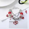 Wholesale-Silver Fashion Creative red Love Beads European Charm Bracelet Suitable for Pandora Style Female DIY Snake Bone Bracelet Jewelry