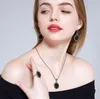 Charm Crystal Jewelry Set Geometric Round Black Necklace Drop Earrings Ring Fashion jewellery Sets for Women Party bijoux femme