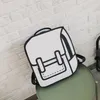 Cartable pour enfants ulzzang graffiti papier à dessin noir et blanc dessin animé 2D sac à dos pour hommes et femmes pour adolescentes 2517