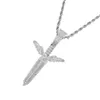 Mens Ketting 18K Vergulde Iced Out Full Angel Sword Wings Necklace hanger met 24 inch roestvrijstalen touwketting