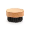 MOQ 50pcs OEM Wood Beard Brush Customized LOGO Laser Engraved Round Wooden Beard Brush with Boar Bristle Hair Men Grooming Whiskers LX7686