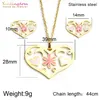 pink flower fashion heart titanium jewelry sets for women stainless steel pendant necklace earring sets