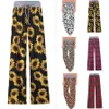 Pantalon à jambes larges Femmes Floral Tournesol Plaid Léopard Taille Haute Pantalon Confortable Stretch Cordon Pantalon De Yoga Pantalon De Maternité OOA8024