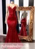 Bling bling lovertjes goedkope rode zeemeermin prom dresses halter nek backless formele prom feestjes speciale gelegenheid jurk vestidos de fies