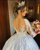 Sleeves 2020 Ball Long Gown Dresses Scoop Sheer Neck Pearls Beaded Sweep Train Wedding Bridal Gowns Custom Made Vestido De Novia s