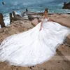 Sexy Sweetheart Cap Sleeve Cathedral Train Backless Suknie ślubne 2020 Lace Up Beach Bride Dress Aplikacje Suknie ślubne