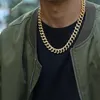 Miami Curb Cuban Chain Necklace Gold Iced Out Paved Rhinestones CZ Bling Rapper Necklaces Men Hip Hop Jewelry