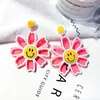 Fashion- Korean Big Clear Acrylic Flower Drop Earrings For Women Bohemian Sunflower Statement Dangle Earring Boho Jewelry