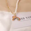 2020 Bunte zierliche Regenbogen Anhänger Edelstahl Halskette für Frauen Mädchen Daisy Sonnenblume Freundschaft Halskette Vintage Pearl Halskette