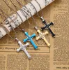 FjxpMens cristal croix pendentif collier pour femmes Double couche en acier inoxydable Crucifix jésus breloque chaînes Religion J