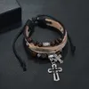 Vintage kruis bedelarmbanden meerlaags koeienhuid gevlochten echt leer touw handwikkel kralen armband voor mannen vrouwen mode verstelbare armbanden sieraden cadeau