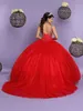 Vestidos de baile vestidos vermelhos de quinceanera com jaqueta gola alta frisada top inchado comprimento total aberto nas costas vestido de noite de baile vestido de renda 202126718