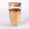 더블 유리 컵 커피 머그잔 티 컵 대나무 단열재 컵 뚜껑 창의적 선호도를 가진 투명한 열 저항 유리 컵
