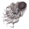 Drawstring Ponytail grey natural wavy Curly Pony tail for Black Women, short gray Puff Ponytails Extensions Jerry Curls real Hair with 2 Combs and Elastic Net 120g 140g