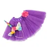 Unicorn Tutu Kjolar Baby Girls Skirt Headband 2st Sats Bow Dekorativ Kort Klänning Party Cosplay Kläder 9 Färger Valfri DHW2266