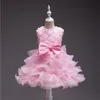 Rosette Corsage Organza Fille Robes avec Arc (s) Court Bébé Fille Toddler Fille Robe Enfants Vêtements Enfants