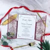 Pırıltılı Bordo Kapısı Fold Çiçek Lazer Kesim Düğün Davetiyeleri, Baskılı Özelleştirilmiş Insert ve Göbek Bant, UPS ile Ücretsiz Kargo