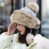 Fashion-new women's hat winter beanie knitted hat Angola Rabbit fur Bonnet girl 's hat faale cap with fur pom pom